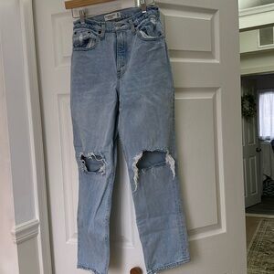 abercrombie jeans size 26, medium wash with rips in knees
